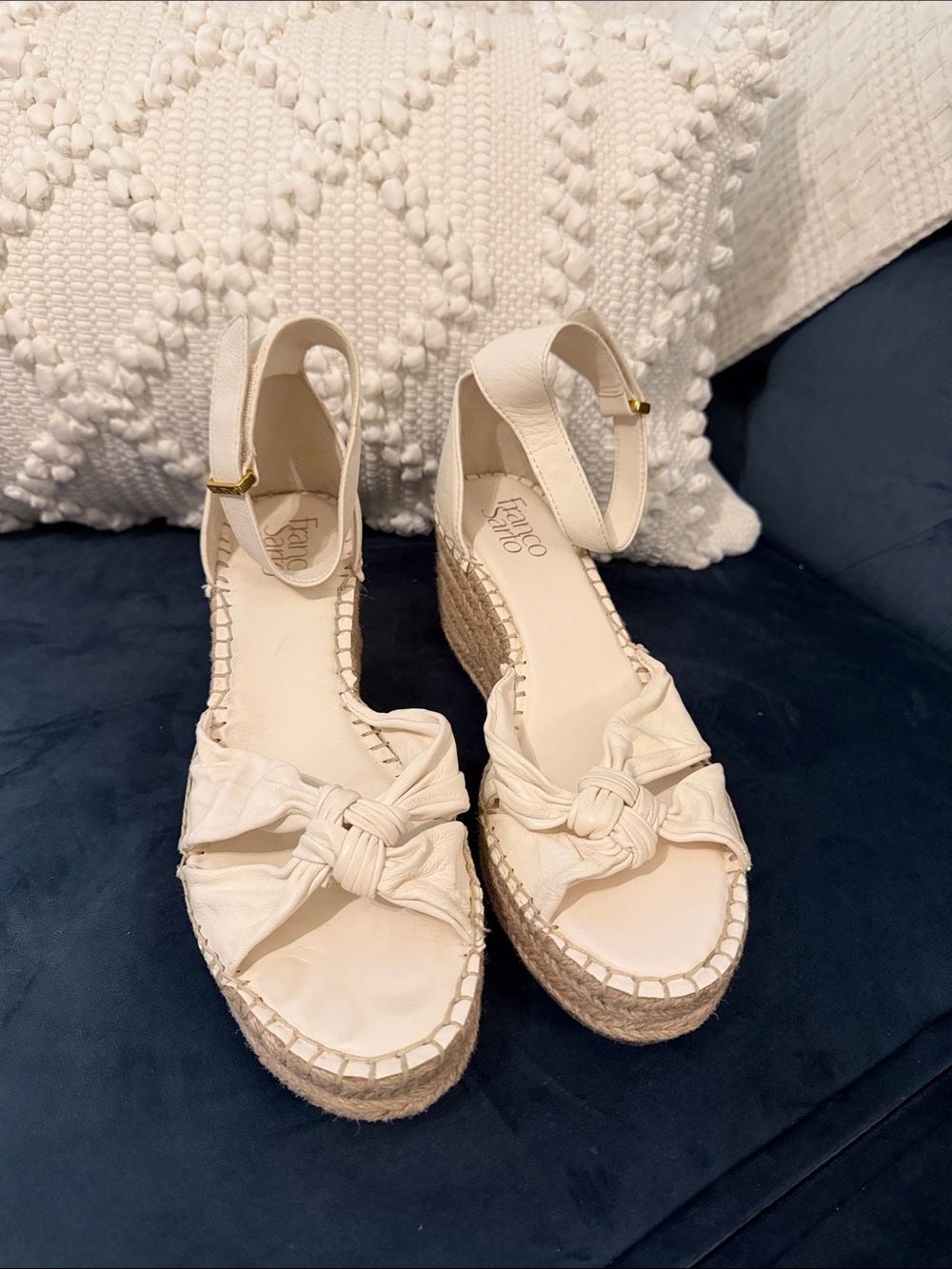 Franco Sarto Ivory Knotted Espadrille Wedge Sandals